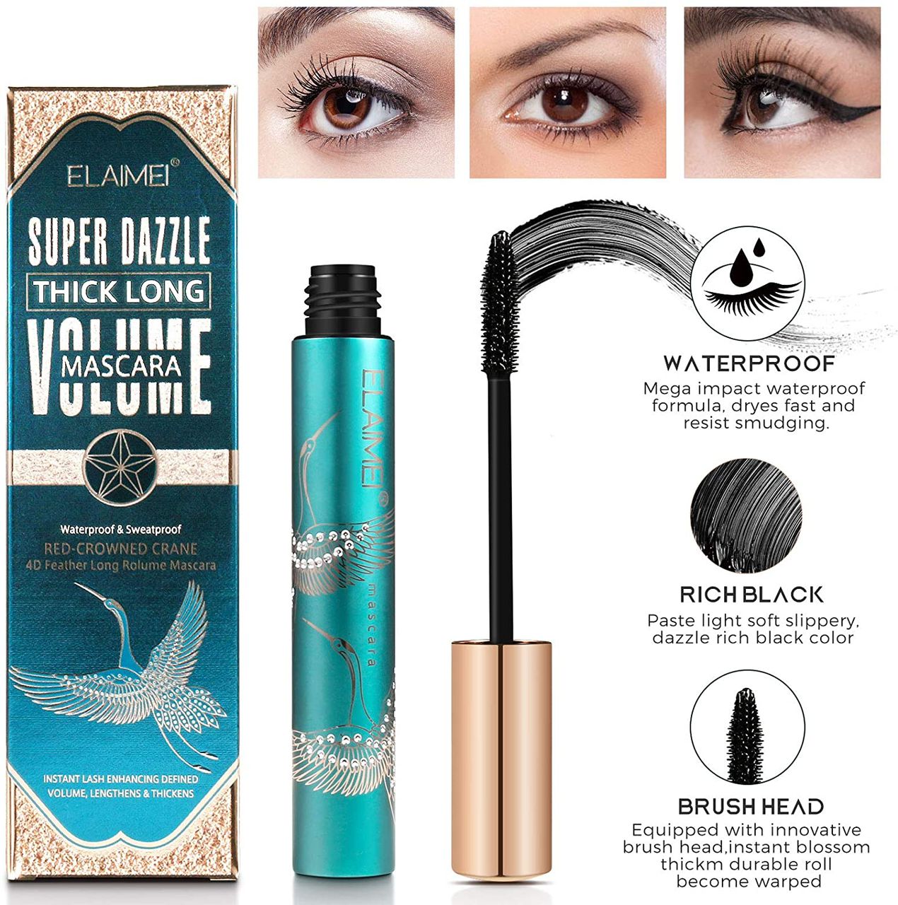 MASCARA ELAMEI SUPER DAZZLE EPAIS LONG VOLUME RICHE EN VITAMINE B5 ET COLLAGENE